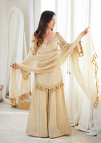 Champagne Gold Mirror Work Kurta Palazzo Set with Dupatta