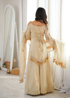 Champagne Gold Mirror Work Kurta Palazzo Set with Dupatta