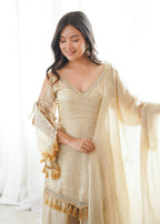 Champagne Gold Mirror Work Kurta Palazzo Set with Dupatta