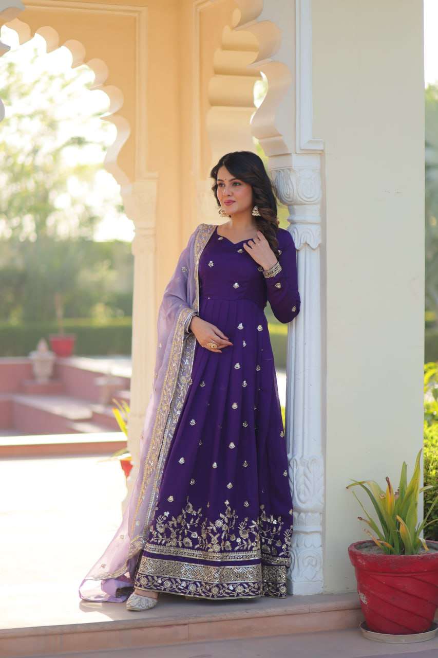 Designer Gowns with Fancy Neck and Full Sleeves For Special Occasions