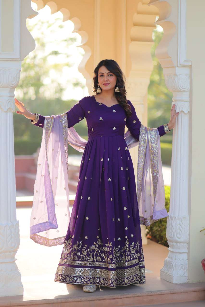 Designer Gowns with Fancy Neck and Full Sleeves For Special Occasions