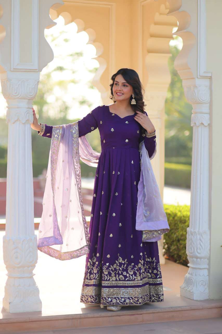 Designer Gowns with Fancy Neck and Full Sleeves For Special Occasions