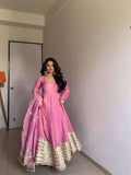 Elegant Round Neck Chinon Anarkali Dress â€“ Ready to Wear!