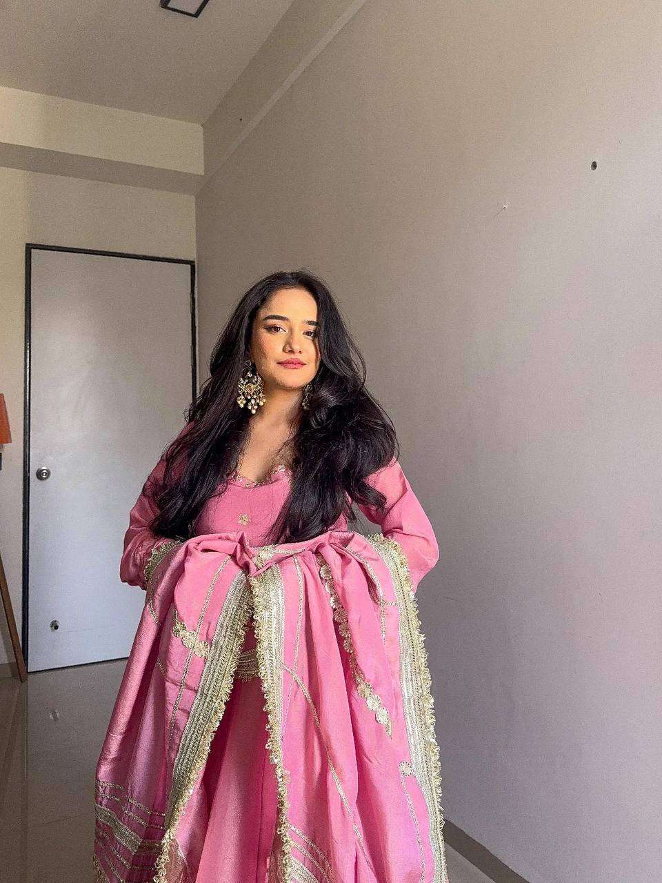 Elegant Round Neck Chinon Anarkali Dress â€“ Ready to Wear!