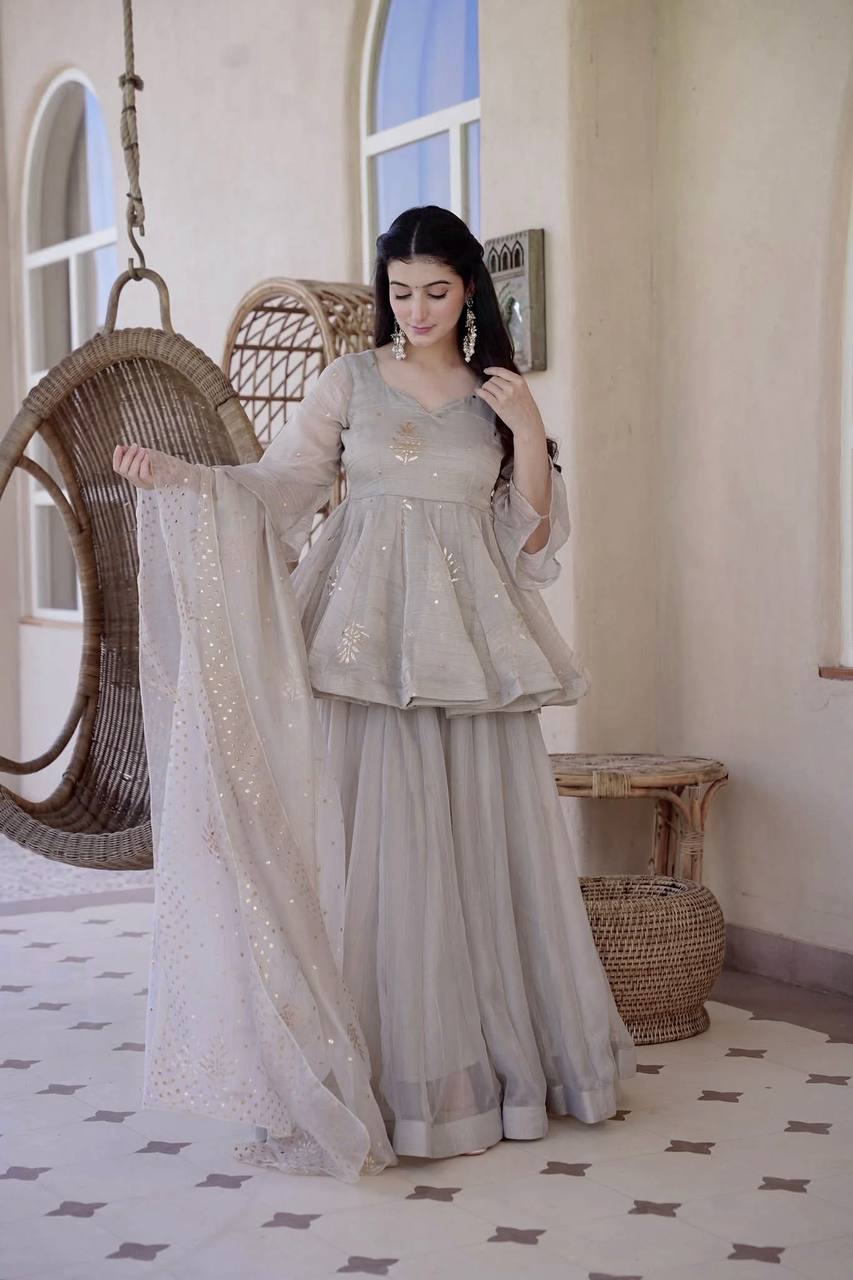 Elegant Pearl Grey Designer Suit for Wedding & Festive Wear