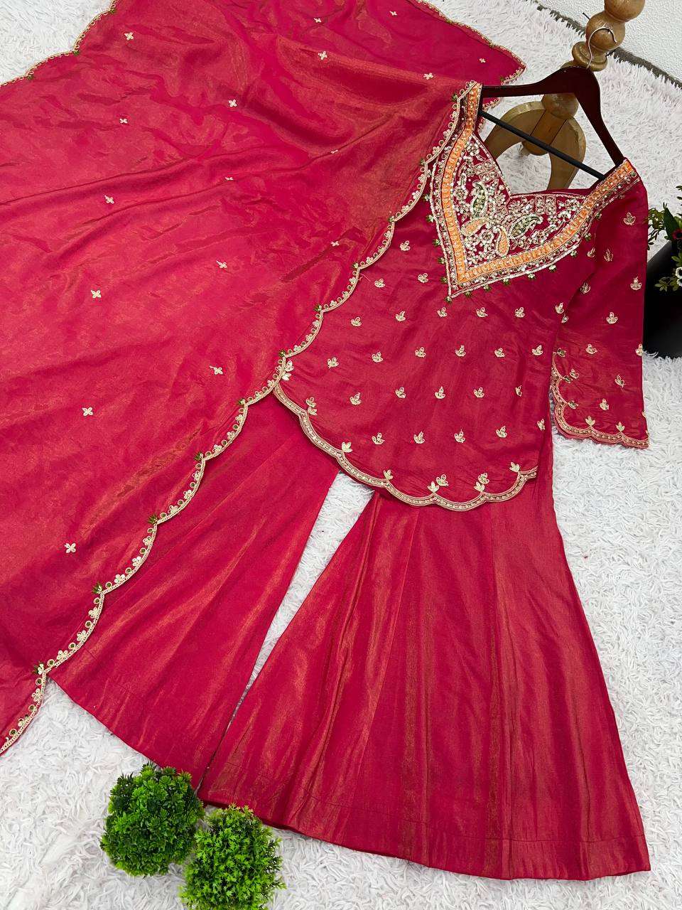 Simar Silk Embroidered Sharara Suit – Fully Stitched!