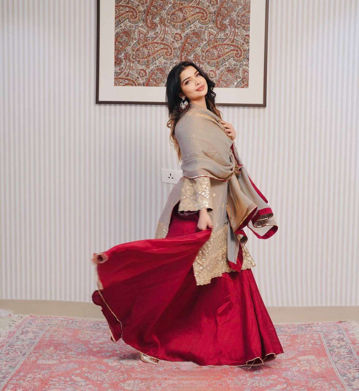 Glamorous Fendi Crush Top set with Lehanga and Dupatta