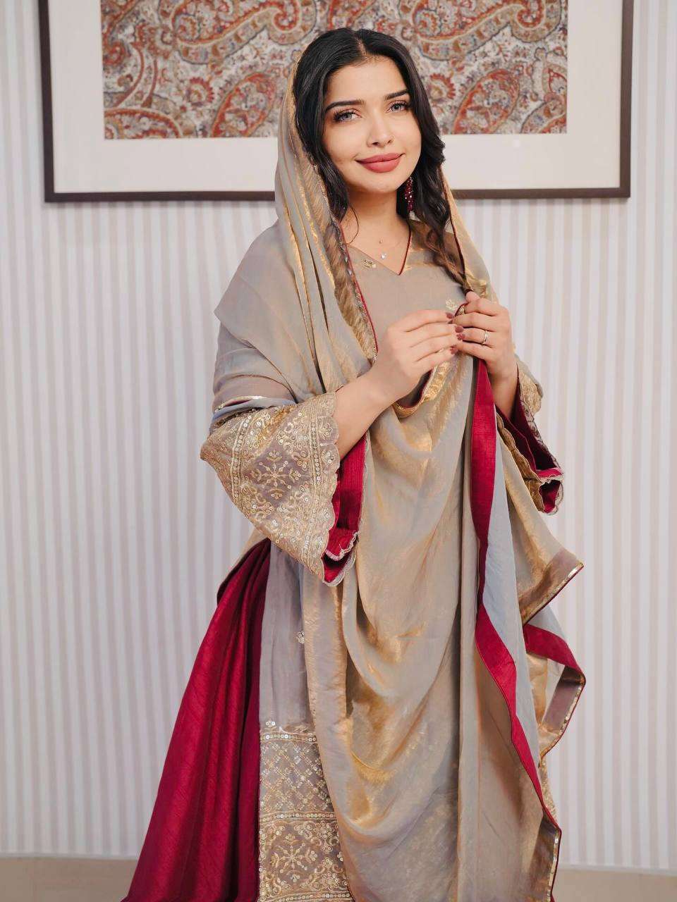 Glamorous Fendi Crush Top set with Lehanga and Dupatta