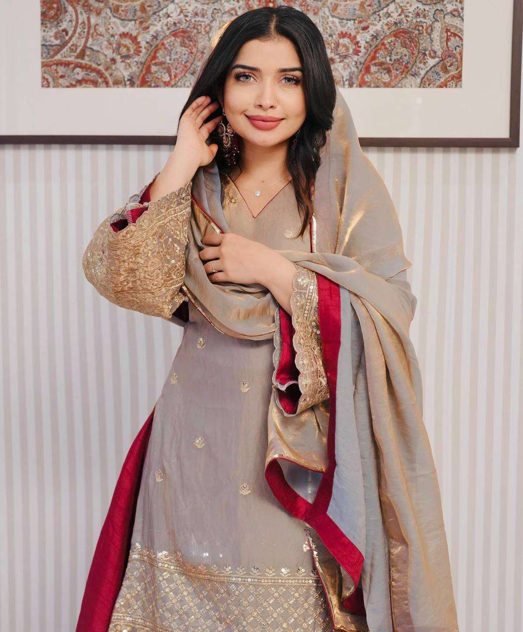 Glamorous Fendi Crush Top set with Lehanga and Dupatta