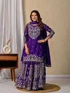 Ethnic Festive Wear Purple Lehenga in Premium Chinnon Silk