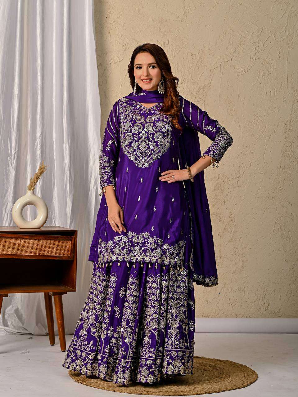 Ethnic Festive Wear Purple Lehenga in Premium Chinnon Silk