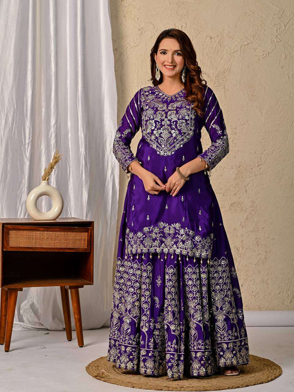 Ethnic Festive Wear Purple Lehenga in Premium Chinnon Silk