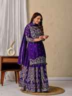 Ethnic Festive Wear Purple Lehenga in Premium Chinnon Silk