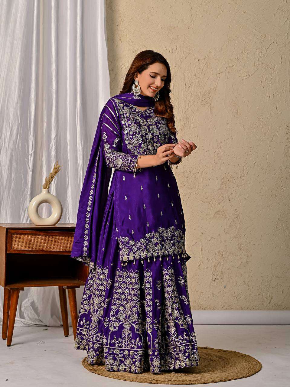 Ethnic Festive Wear Purple Lehenga in Premium Chinnon Silk