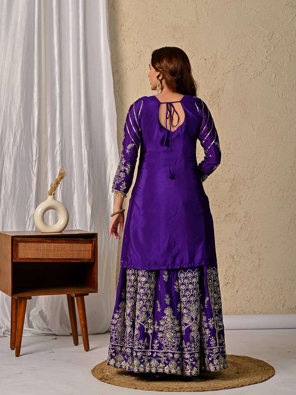 Ethnic Festive Wear Purple Lehenga in Premium Chinnon Silk