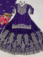 Ethnic Festive Wear Purple Lehenga in Premium Chinnon Silk