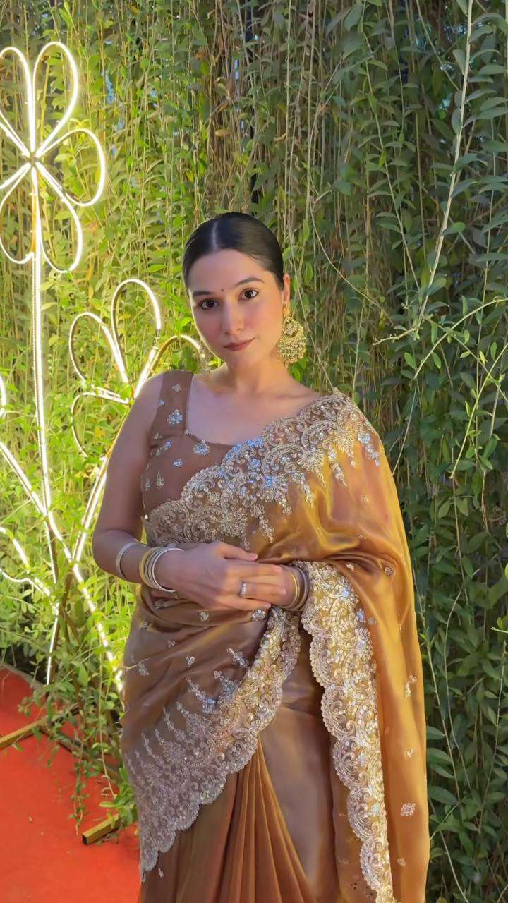 Stunning Cotton Thread Embroidery Saree in Brown