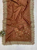 Stunning Cotton Thread Embroidery Saree in Brown