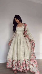 Pastel Bloom Anarkali Dress with Sequin Detailing