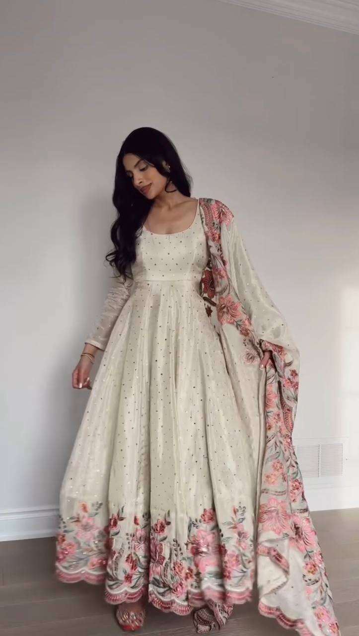 Pastel Bloom Anarkali Dress with Sequin Detailing