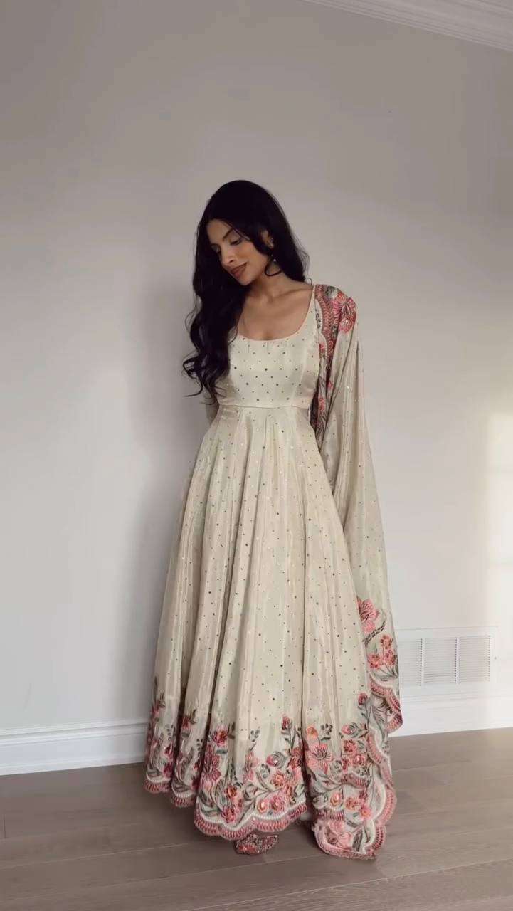Pastel Bloom Anarkali Dress with Sequin Detailing