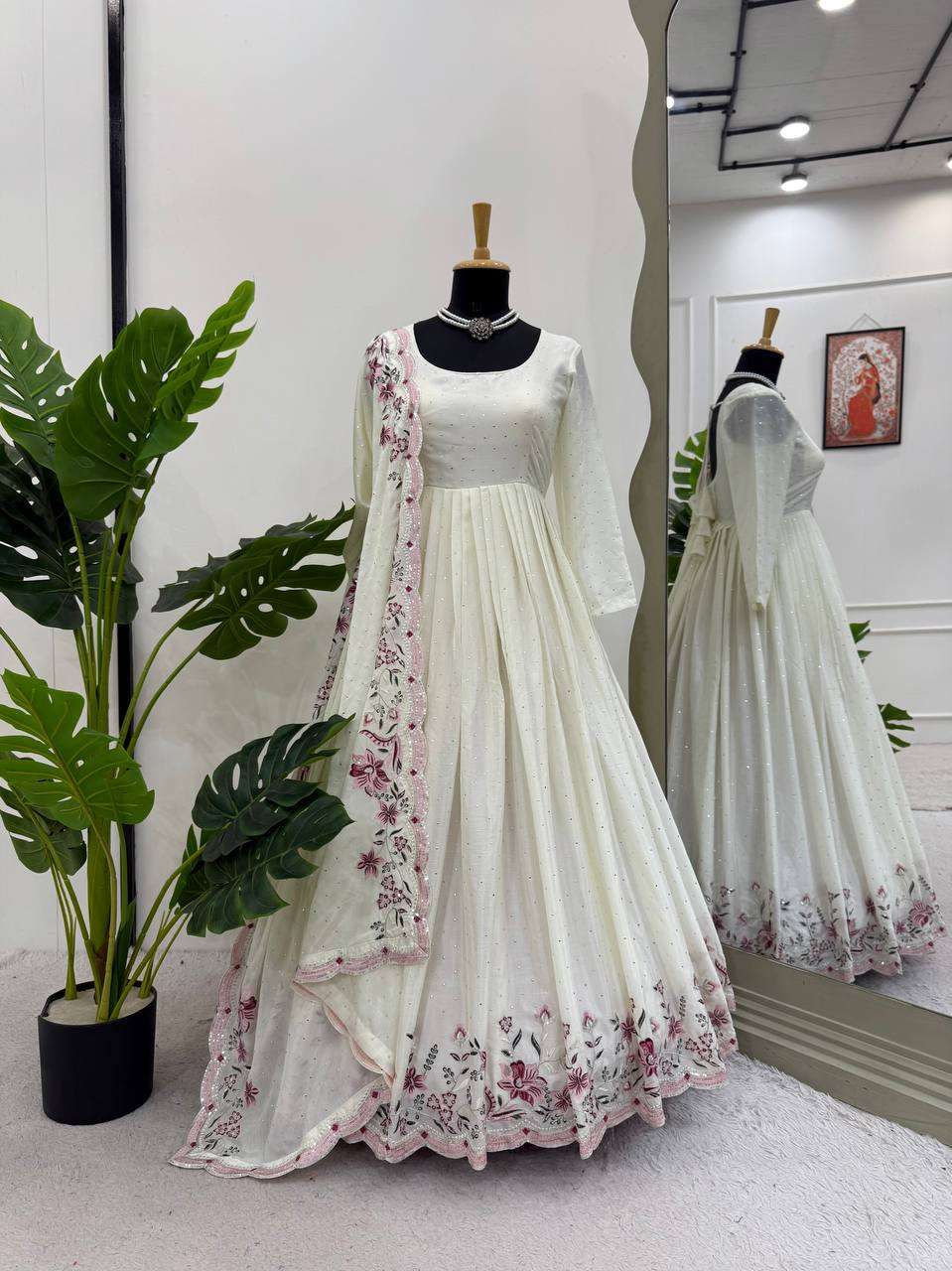 Pastel Bloom Anarkali Dress with Sequin Detailing