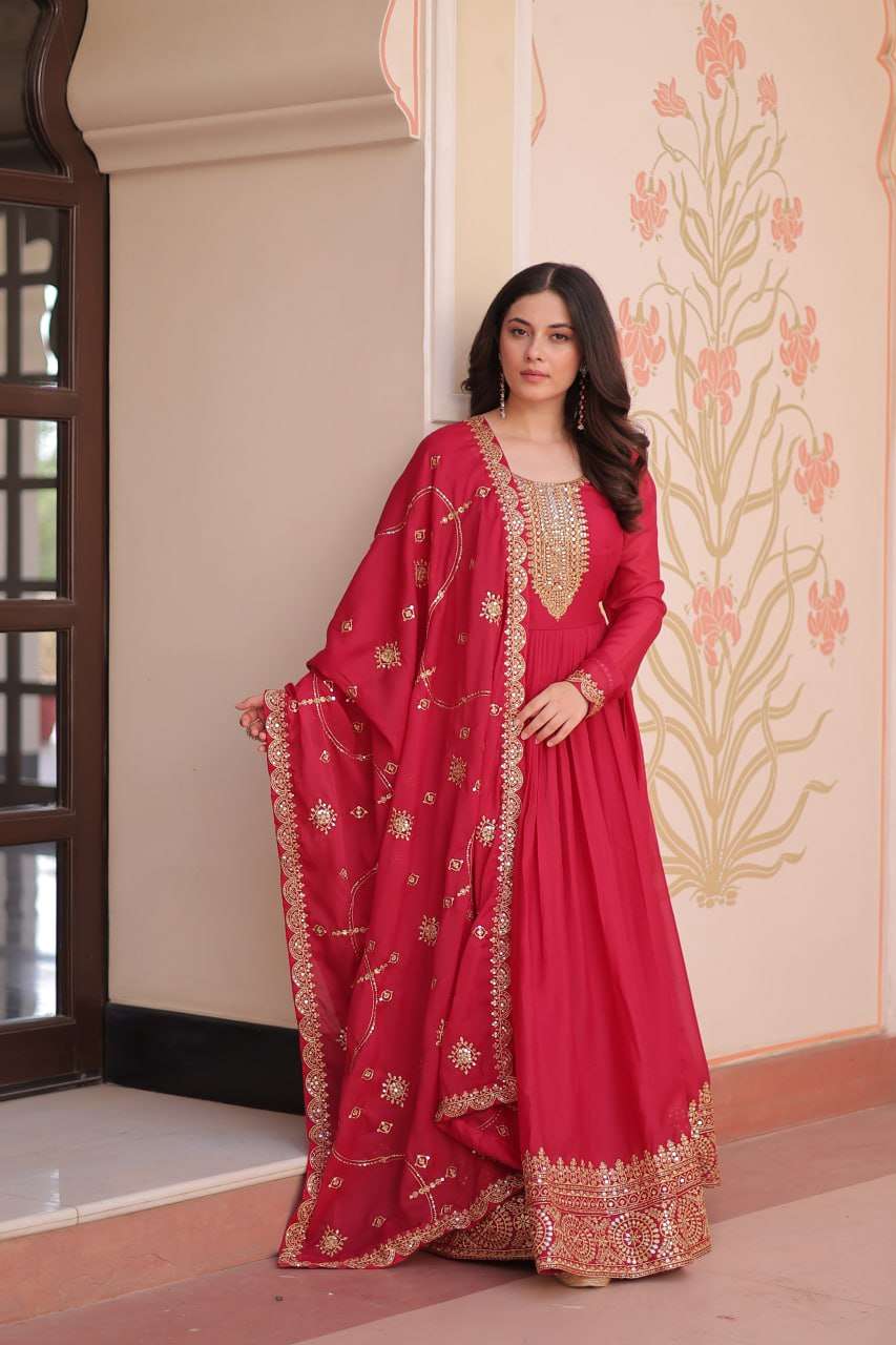Premium Rani Designer Gown with Dupatta â€“ Festive Ready Elegance