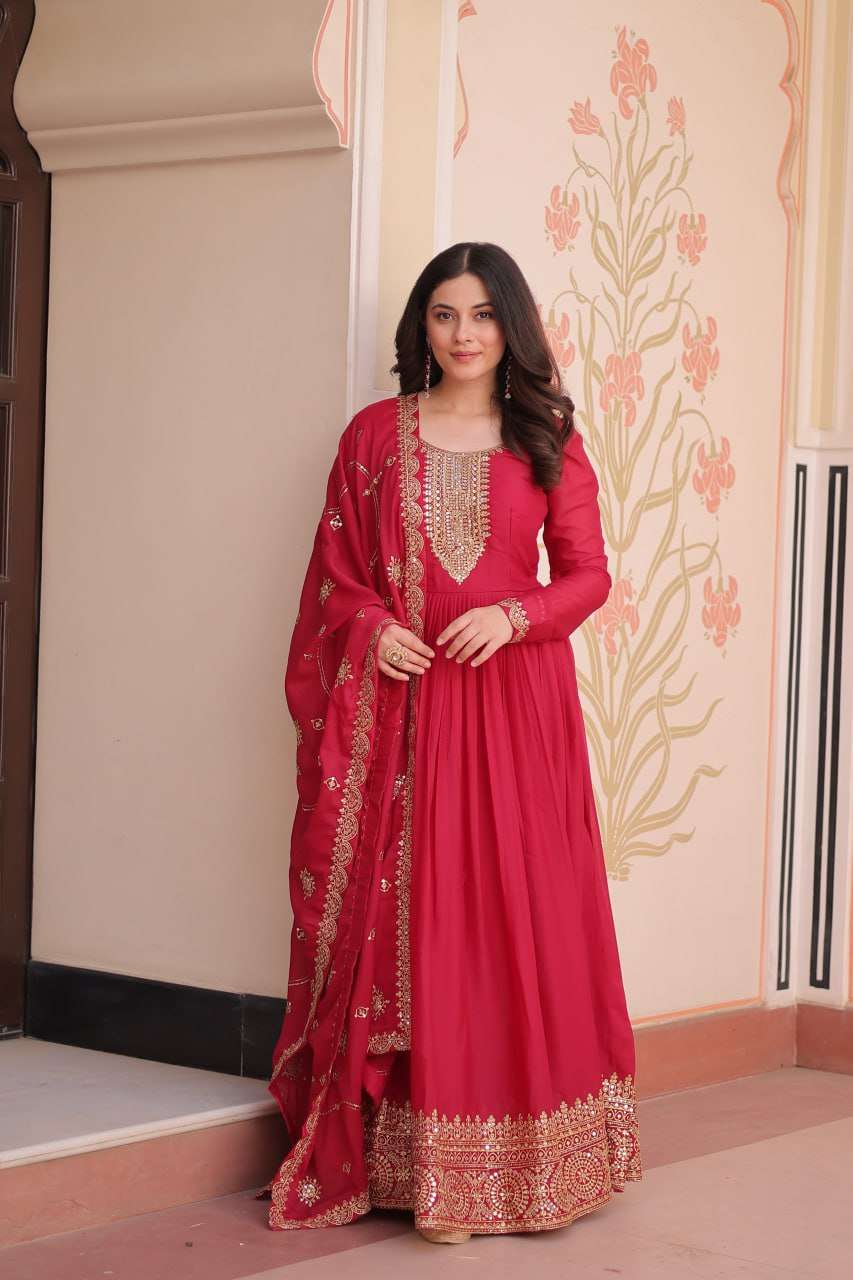 Premium Rani Designer Gown with Dupatta â€“ Festive Ready Elegance