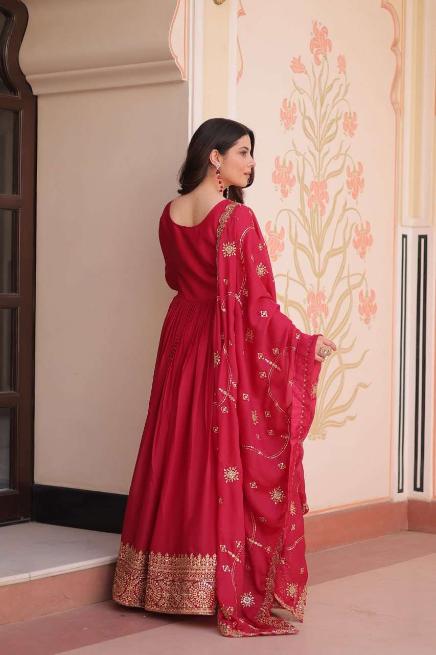 Premium Rani Designer Gown with Dupatta â€“ Festive Ready Elegance