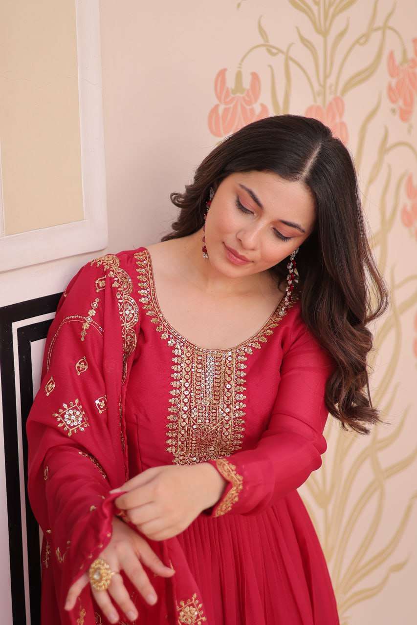 Premium Rani Designer Gown with Dupatta â€“ Festive Ready Elegance