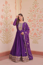 Elegant Purple Designer Gown with Dupatta – Festive Wear Perfection