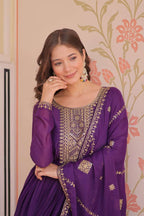 Elegant Purple Designer Gown with Dupatta – Festive Wear Perfection