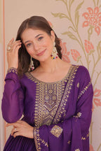 Elegant Purple Designer Gown with Dupatta – Festive Wear Perfection
