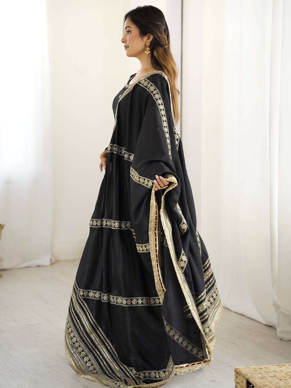 Thread & Sequence Work Anarkali Dress in Chinon Silk