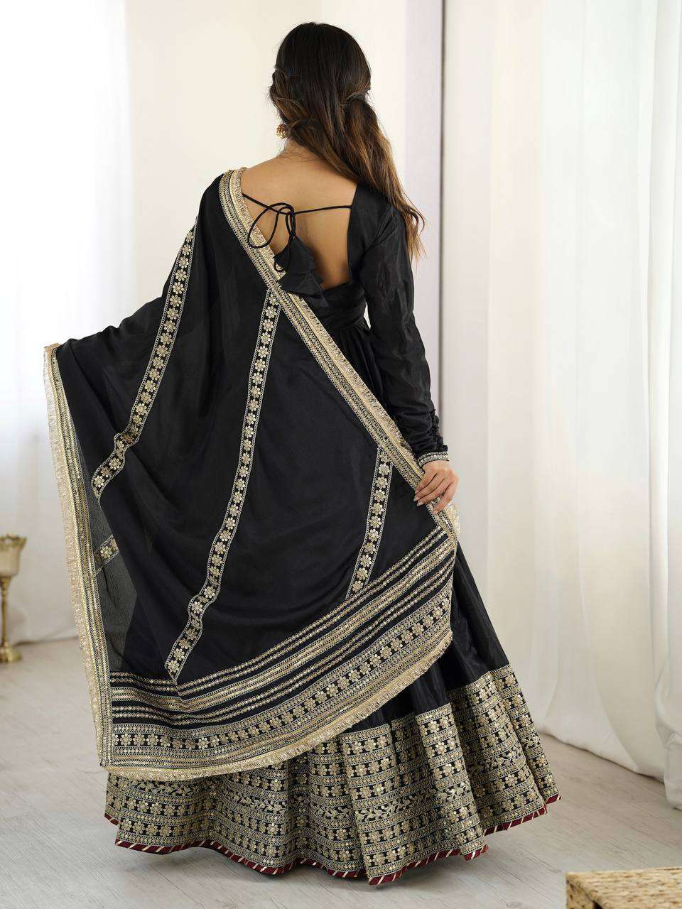 Thread & Sequence Work Anarkali Dress in Chinon Silk