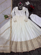 Fully Stitched White Anarkali Gown in Chinon with Dupatta