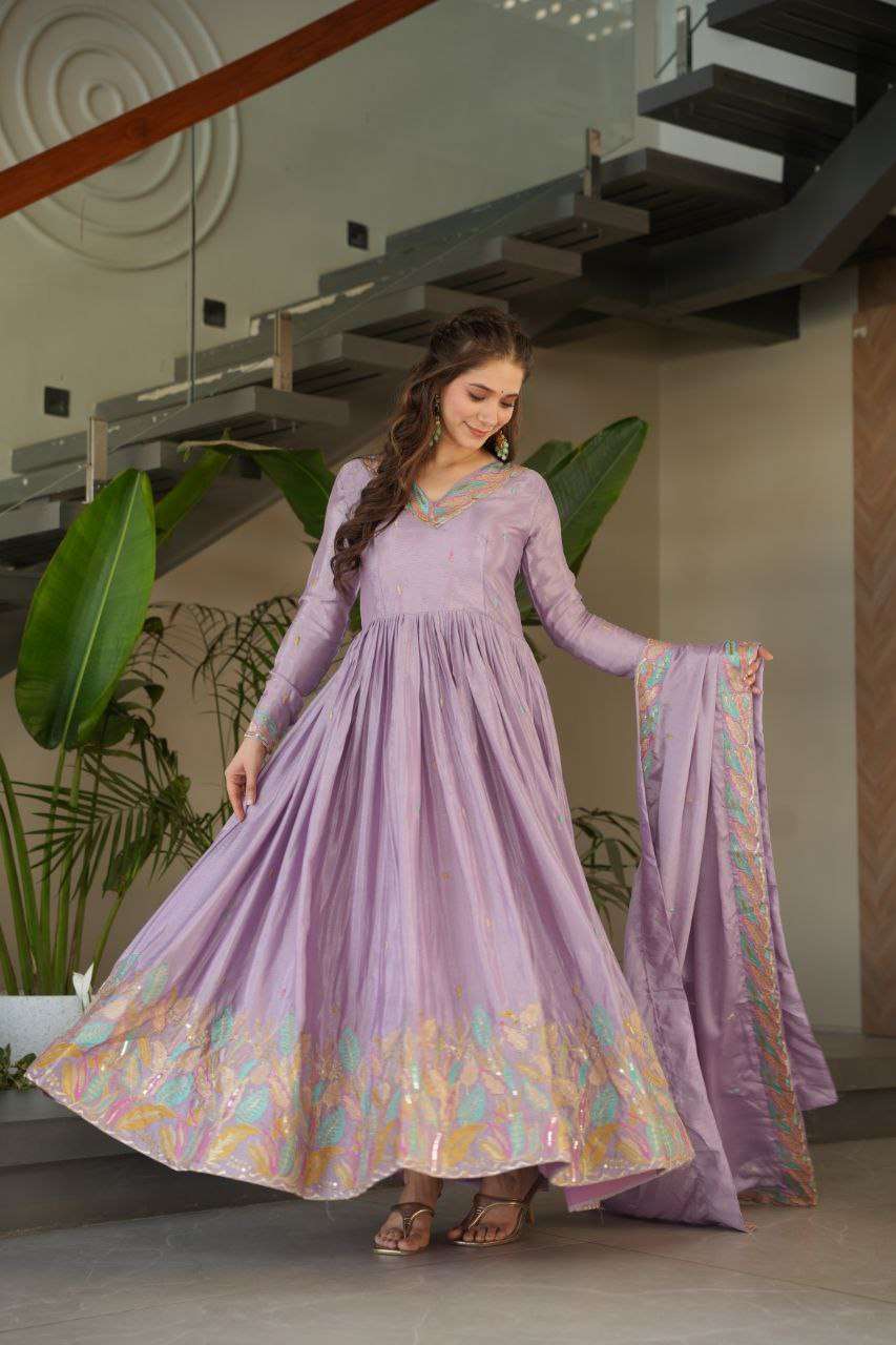 Graceful Chinnon Embroidered Gown â€“ Stylish Indo-Western Look