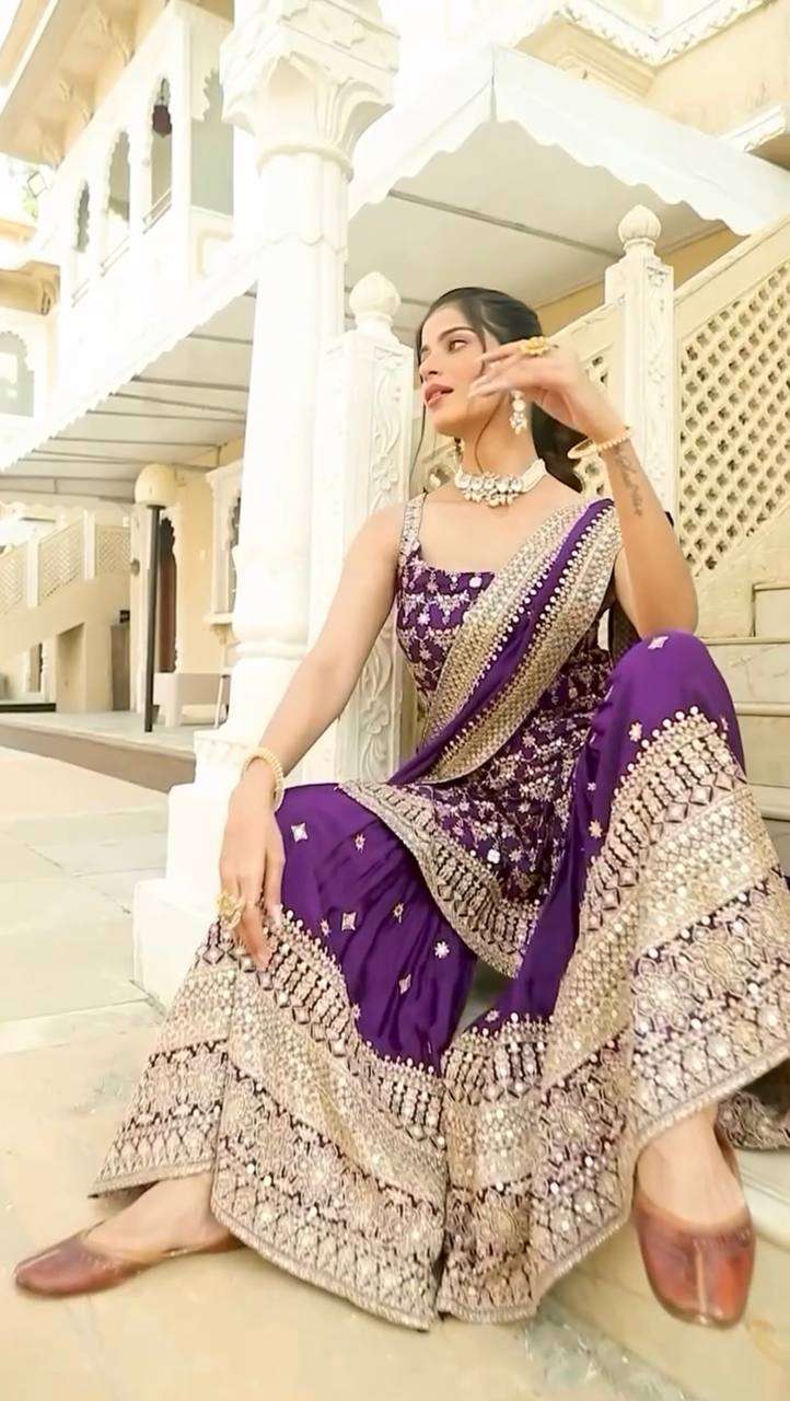 Purple Sharara Suit in Georgette with Dupatta