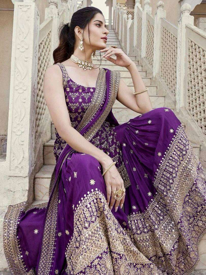 Purple Sharara Suit in Georgette with Dupatta