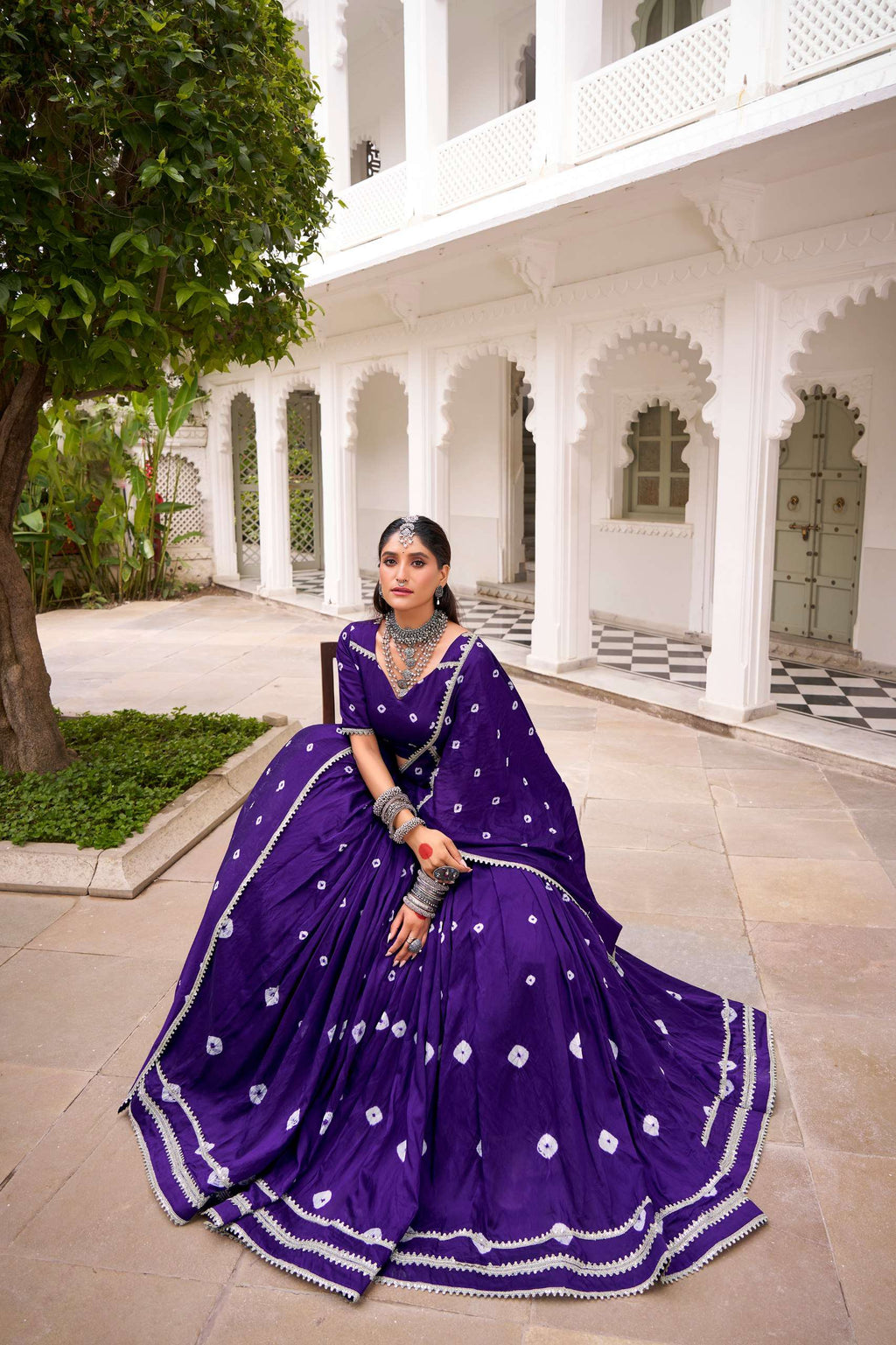 Purple Bandhej Chanderi Lehenga – Graceful Festive & Wedding Wear