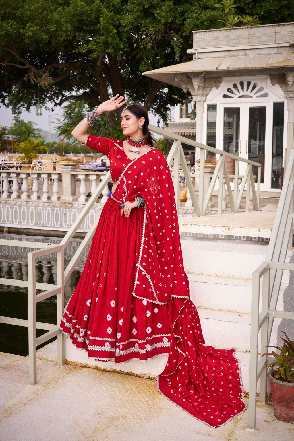 Red Bandhej Chanderi Lehenga – Festive Elegance for Diwali & Weddings