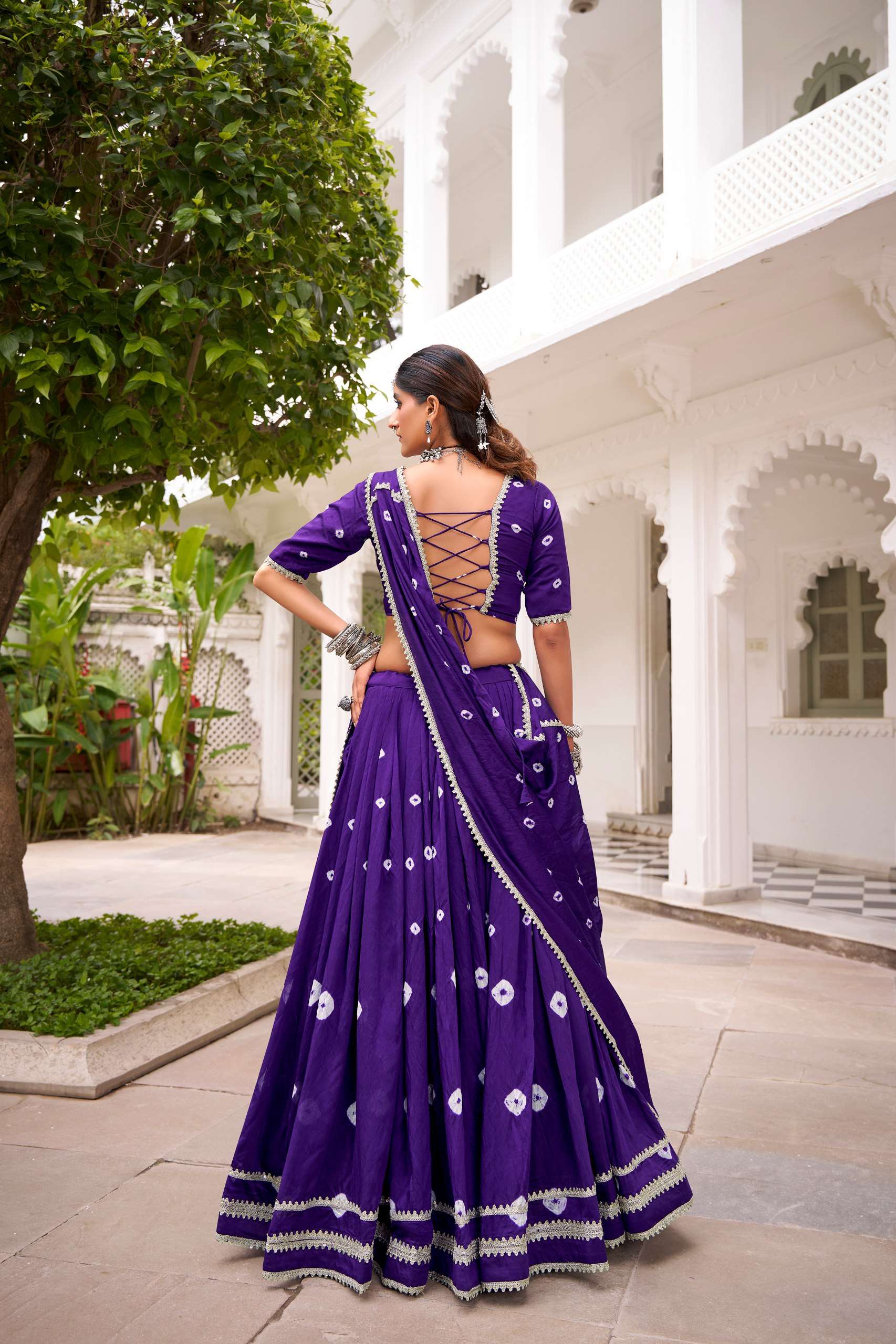 Purple Bandhej Chanderi Lehenga – Graceful Festive & Wedding Wear
