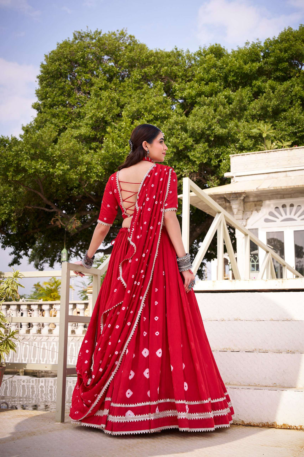 Red Bandhej Chanderi Lehenga – Festive Elegance for Diwali & Weddings