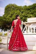 Red Bandhej Chanderi Lehenga – Festive Elegance for Diwali & Weddings