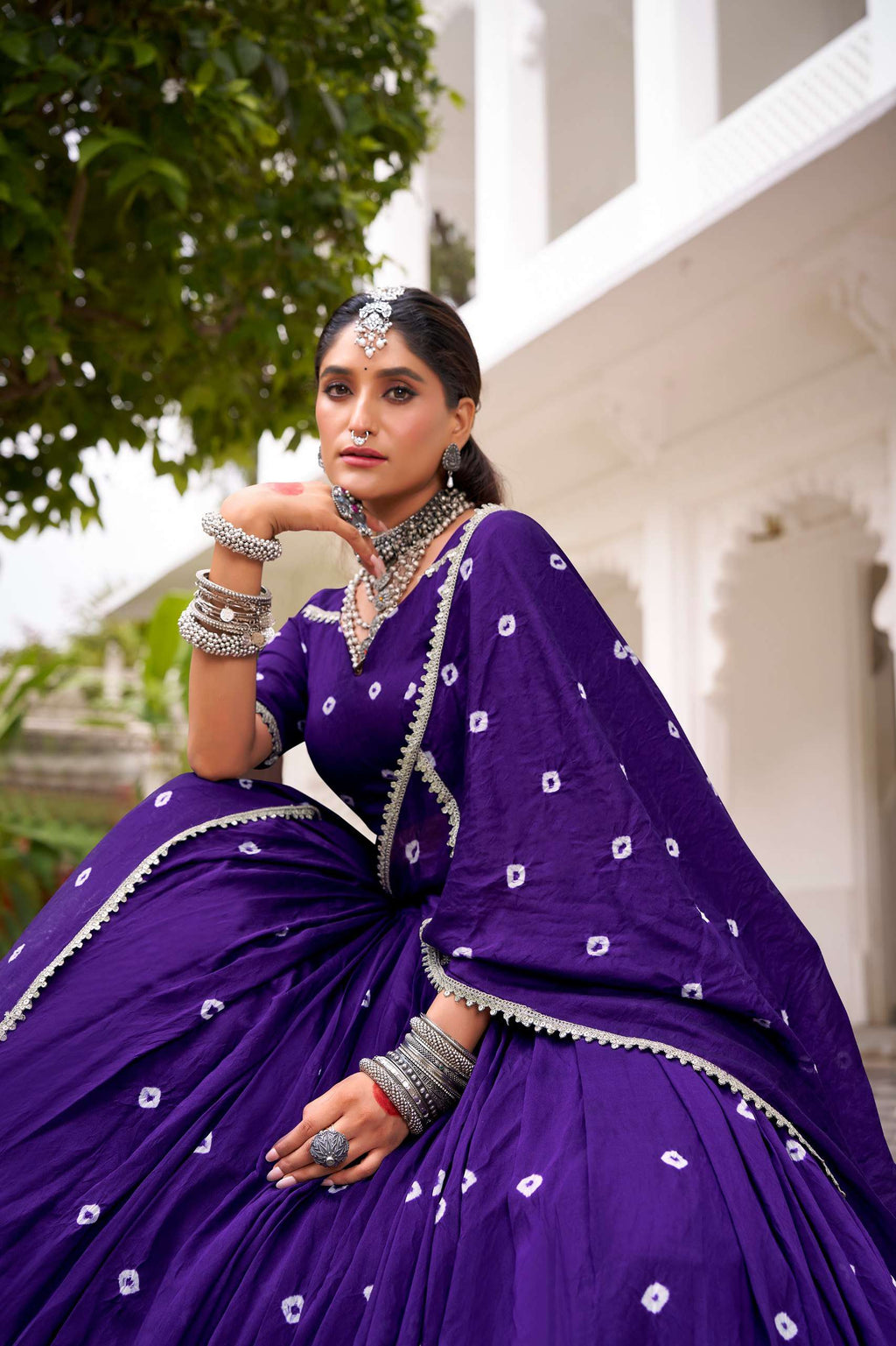 Purple Bandhej Chanderi Lehenga – Graceful Festive & Wedding Wear