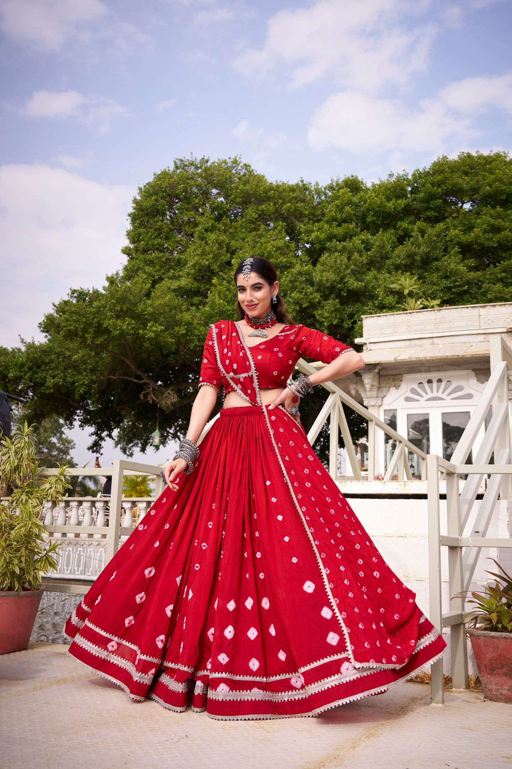 Red Bandhej Chanderi Lehenga – Festive Elegance for Diwali & Weddings
