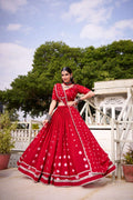 Red Bandhej Chanderi Lehenga – Festive Elegance for Diwali & Weddings