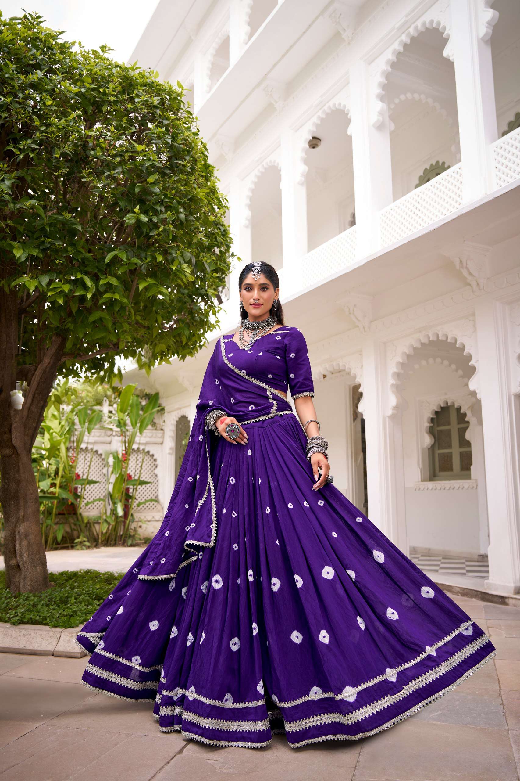 Purple Bandhej Chanderi Lehenga – Graceful Festive & Wedding Wear