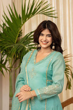 Turquoise Mul Chanderi Priya Suit Set – Diwali & Wedding Special