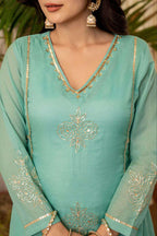 Turquoise Mul Chanderi Priya Suit Set – Diwali & Wedding Special